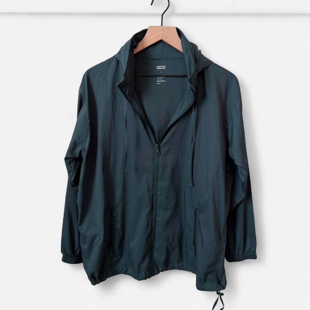 Girlfriend Collective sideline moss green windbreaker jacket